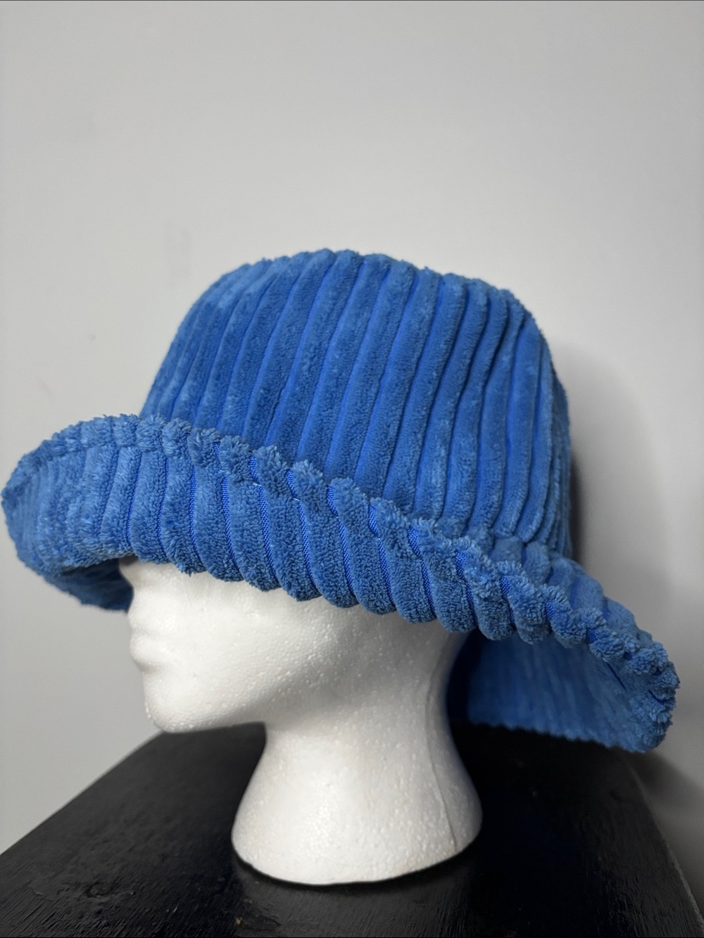 rubi Blue Ribbed Plush Bucket Hat